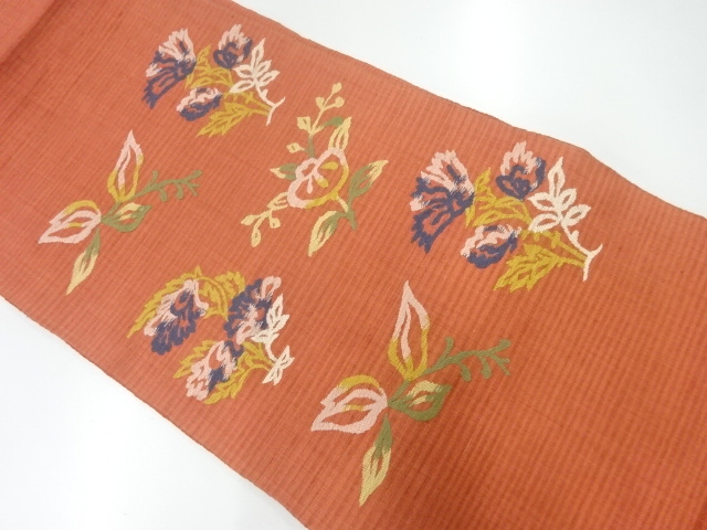 JAPANESE KIMONO / ANTIQUE NAGOYA OBI / SILK / WOVEN FLORAL PLANTS